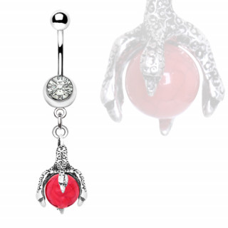 Piercing nombril griffe de dragon  orbe rouge