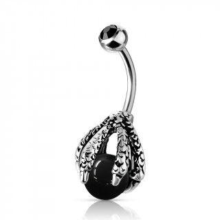 Piercing nombril griffe de dragon serrant une orbe noire