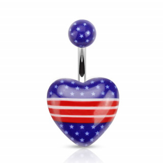 Piercing nombril gros coeur aux couleurs des USA