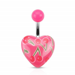 Piercing nombril gros coeur rose  imprim cerises