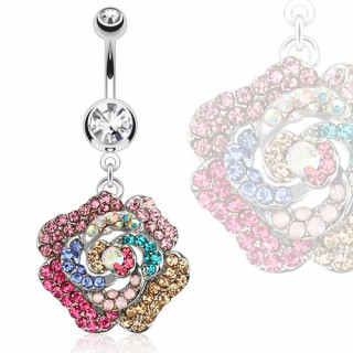 Piercing nombril grosse fleur multicolore