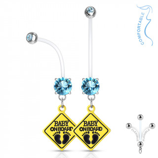 Piercing nombril grossesse bb  bord et empreintes de pieds - Bleu aqua