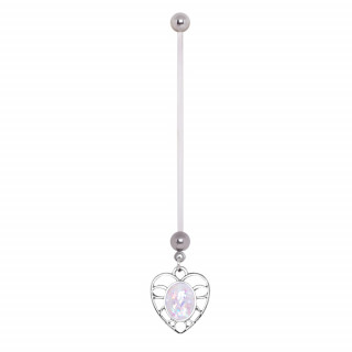 Piercing nombril grossesse  coeur serti d'une opale ovale