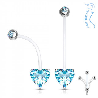 Piercing nombril grossesse  embout coeur strass - Bleu aqua