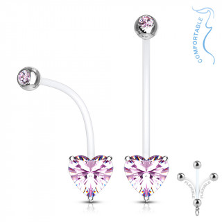 Piercing nombril grossesse  embout coeur strass - Rose