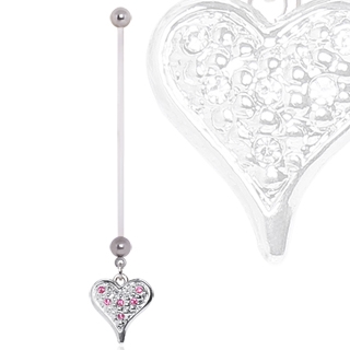 Piercing nombril grossesse à pendentif coeur strass roses