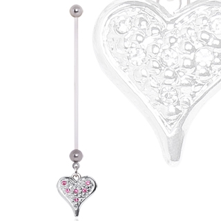 Piercing nombril grossesse  pendentif coeur strass roses