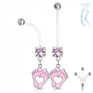 Piercing nombril grossesse  pieds de bb - Rose