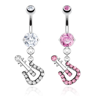 Piercing nombril guitare pavée de pierres