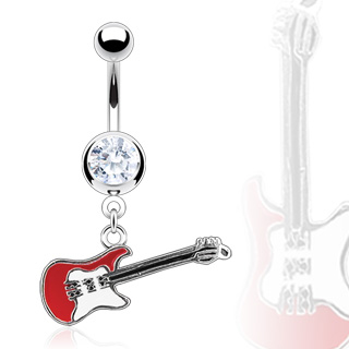 Piercing nombril guitare rock rouge et blanche