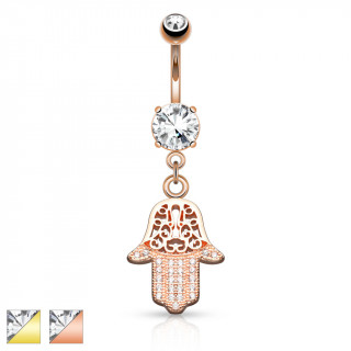 Piercing nombril Hamsa / main de Fatima pave de pierres