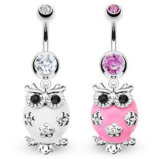Piercing nombril hibou / chouette à ventre fleuri