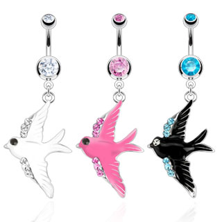Piercing nombril hirondelle à ailes pavées de pierres