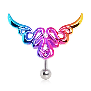 Piercing nombril inversé à ailes tribales multicolores