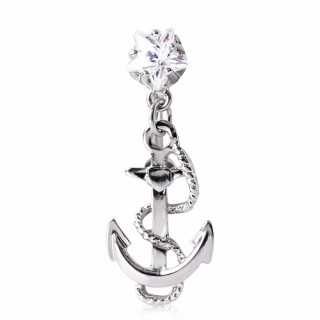 Piercing nombril invers  ancre de marine, cordage et strass toil