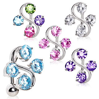 Piercing nombril inversé à "S" et orné de strass ronds