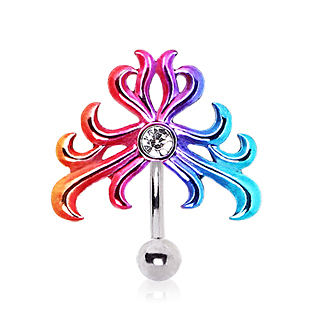 Piercing nombril invers  symbole tribal multicolore