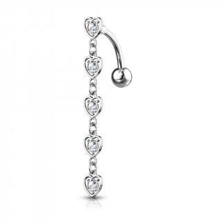 Piercing nombril inversé cascade de coeurs strass