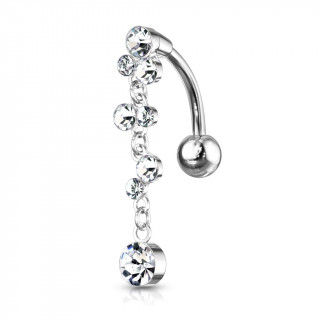 Piercing nombril invers cascade de cristaux ronds - Clair