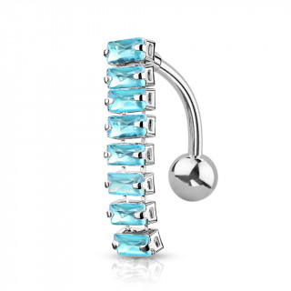 Piercing nombril inversé à chenille de strass - Bleu aqua