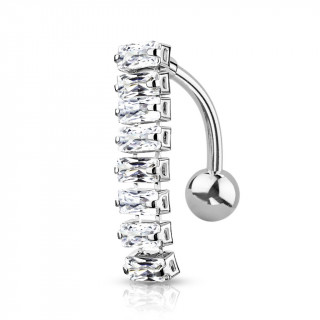 Piercing nombril inversé à chenille de strass - Clair