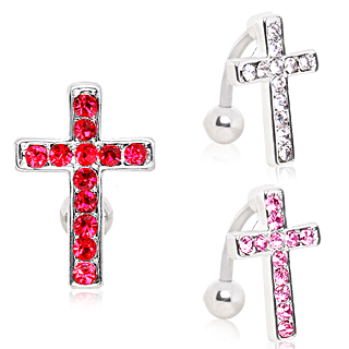 Piercing nombril invers croix strass