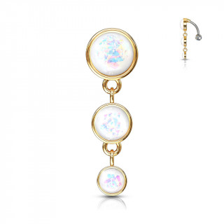 Piercing nombril inversé doré à trio de bulles d'opale