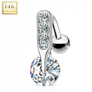 Piercing nombril invers en or blanc 14 carats avec zirconium enclav