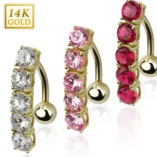 Piercing nombril inversé en or 14 carats avec barette de zirconium