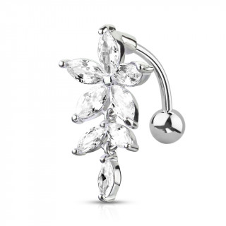 Piercing nombril invers fleur  ptales en marquise - Clair