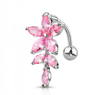 Piercing nombril invers fleur  ptales en marquise - Rose