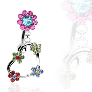 Piercing nombril invers� fleurs et coeur