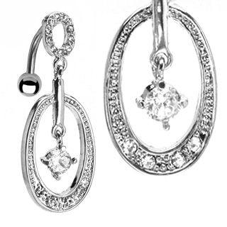 Piercing nombril invers� ovales pav�s de pierres