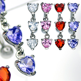 Piercing nombril inversé pendentif coeurs