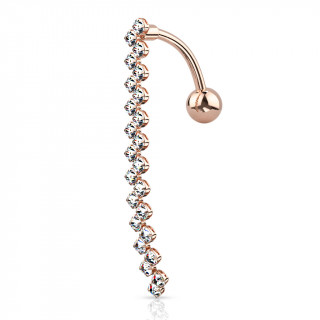 Piercing nombril invers plaqu or rose  zigzag de strass