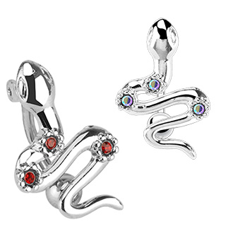 Piercing nombril invers� serpent ondulant serti