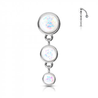 Piercing nombril invers  trio de bulles d'opale - Blanc