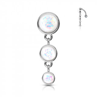 Piercing nombril inversé à trio de bulles d'opale - Blanc