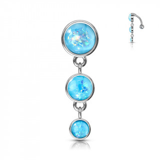 Piercing nombril invers  trio de bulles d'opale - Bleu aqua