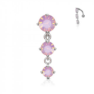 Piercing nombril invers  trio de zirconiums rose ple