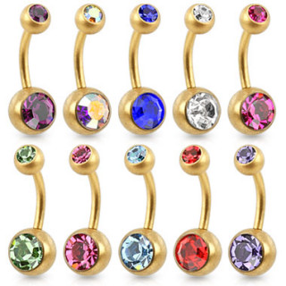 Piercing nombril ionis dor  aspect sabl  boules serties