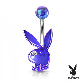 Piercing nombril lapin Playboy acrylique serti - Bleu