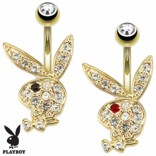 Piercing nombril lapin Playboy plaqu or multi-strass