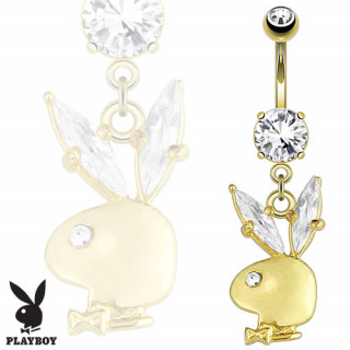 Piercing nombril lapin Playboy plaqu or  oreilles serties