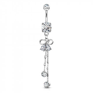 Piercing nombril long pendentif  ruban et strass suspendus