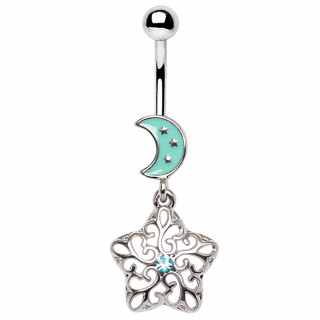 Piercing nombril  lune emaille et pendentif toile arabesque