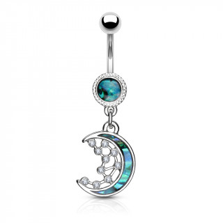 Piercing nombril lune nacre constelle de strass