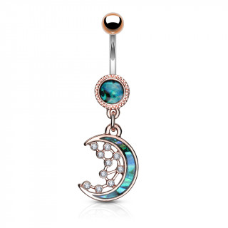 Piercing nombril lune nacre cuivre constelle de strass