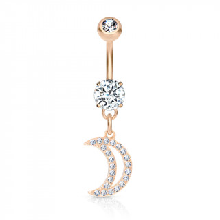 Piercing nombril  lune strass en pendentif - Cuivr