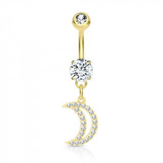 Piercing nombril  lune strass en pendentif - Dor